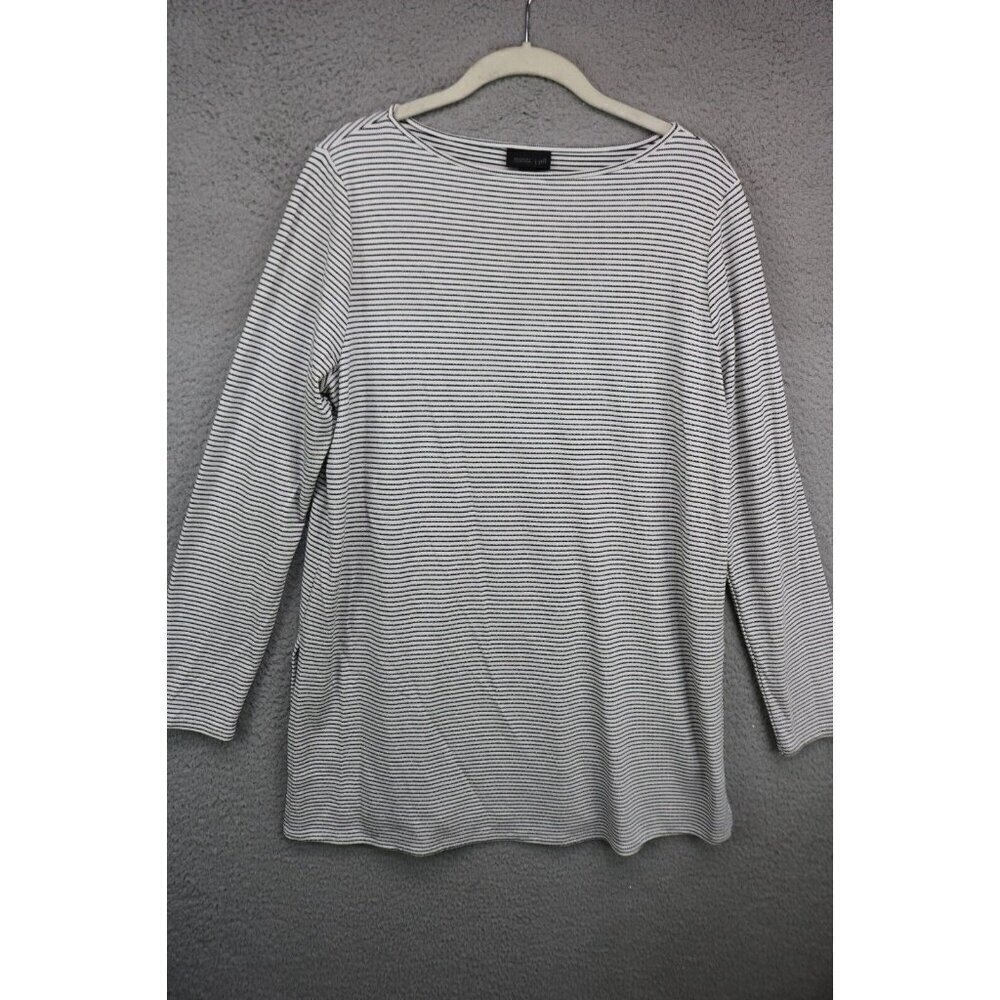 J.Jill Wearable Long Sleeve Striped Slinky Long Tunic Top-Size Medium-Side Slits